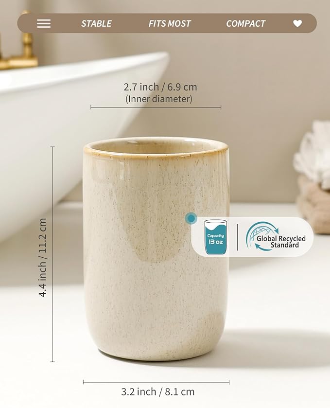 BosilunLife Ceramic Toothbrush Holder (Greige, Cylinder)