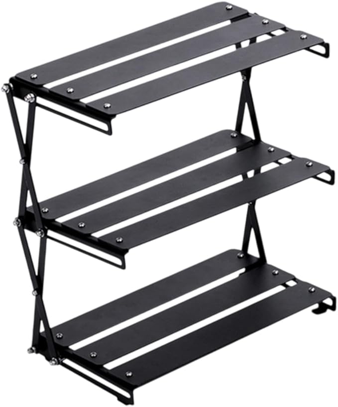 Foldable Camping Storage Rack Display 3 Layered Simple Multipurpose Organizer Storage Shelf for Home Use Party Indoor Outdoor, Brown(Black)