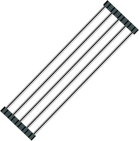 Ahyuan Roll up Dish Drying Rack Over The Sink Kitchen Roll up Sink Drying Rack Portable Dish Drainer Foldable Dish Drying Rack (Black, 17.8''X3.7'')