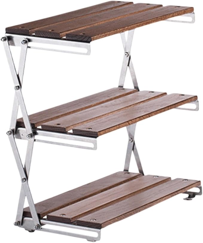 Foldable Camping Storage Rack Display 3 Layered Simple Multipurpose Organizer Storage Shelf for Home Use Party Indoor Outdoor, Brown(Brown)