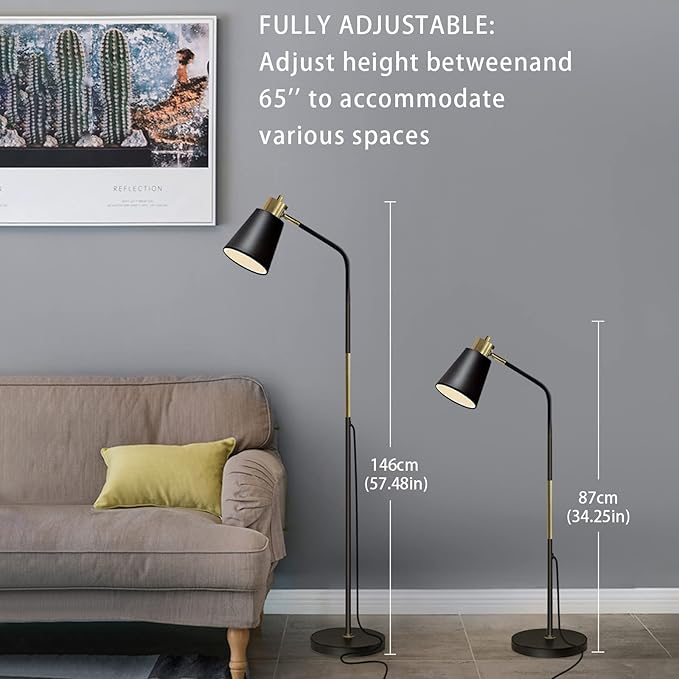 LALISU Floor Lamp, Industrial Floor Lamps for Living Rooms Rustic Farmhouse Reading Standing Floor Lamp Adjustable Metal Heads Indoor Task Lighting for Living Room Bedroom Office Home Décor (Black)