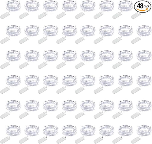MUMUXI 48 Pack 7.2ft Fairy Lights Battery Operated, 20 Micro LED Mini Waterproof String Lights Silver Wire Firefly Starry for DIY Wedding Party Mason Jars Crafts Holiday Decoration, Cool White