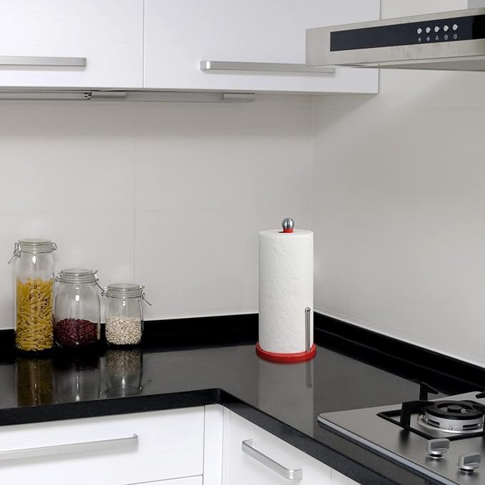 Blue Donuts Paper Towel Holder Countertop with Weighted Base - Easy One-Handed Tear Paper Towel Holder, Modern Paper Towel Holder, Red Paper Towel Dispenser Countertop