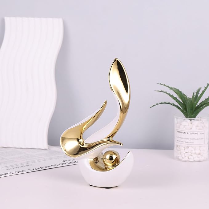 Gold Living Room Decor Table,Sculptures Home Decor,Modern Abstract Art,Dinner Table Centerpiece Decor,Ceramic Statue and Figurines Decorations Accent,Adorno para Mesa Comedor (White Gold)
