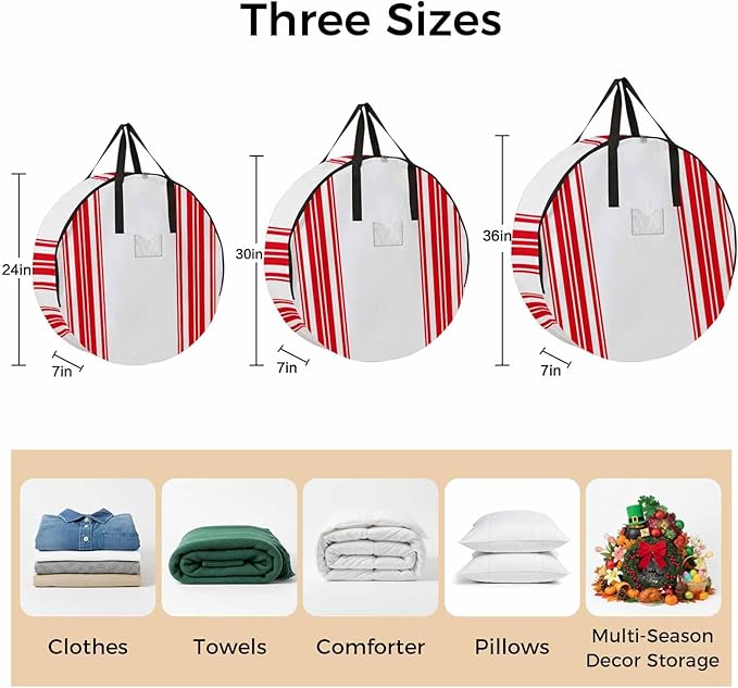 Storage Bag Red Stripes Round Storage Totes Bins Closet Organizers with Zippers & Handle Simple Style Clothes Storage Container for Bedroom Dorm Space Saving Packing Supplies Moving Bags