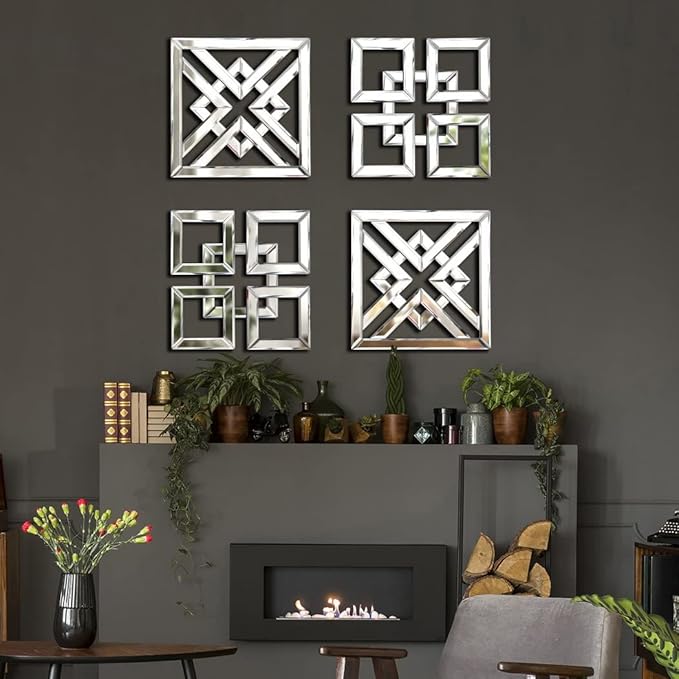 QMDECOR Decor Mirror Size 12x12 inches Square Mirrored Silver Wall Decorative Mirror with Beveled Edge Modern Fashionable Wall-Mounted Mirrors