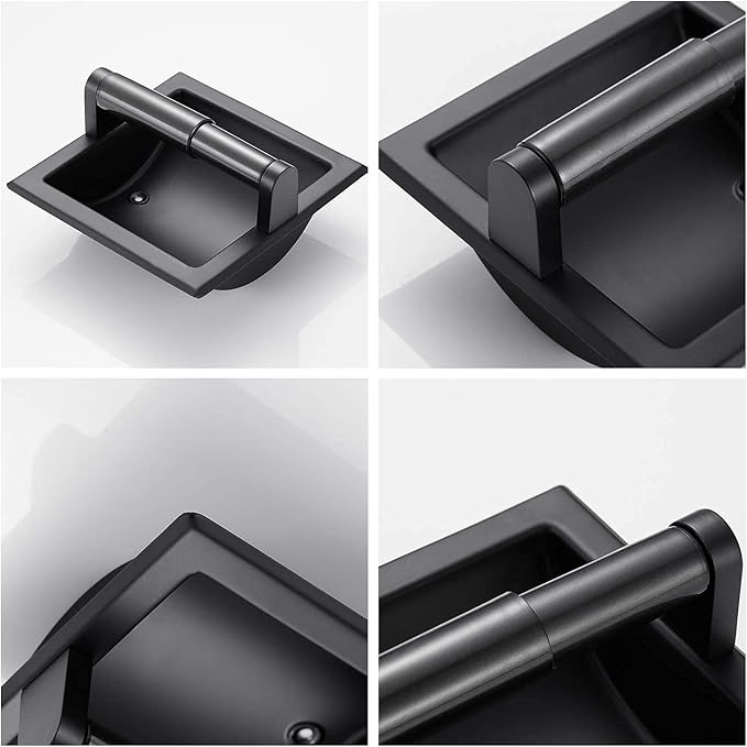 POKIM Matte Black Recessed Toilet Paper Holder/Tissue Paper Holder Stainless Steel Toilet Paper Holder in Wall for Bathroom Accessories Rear Mounting Bracket Included