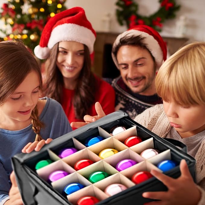 ProPik Holiday Ornament Storage Box Organizer Chest, With 3 Separate Removable Trays Holds Up to 48 Ornaments Balls, Three separated Trays With Dividers To Organize Bulbs (Gray)