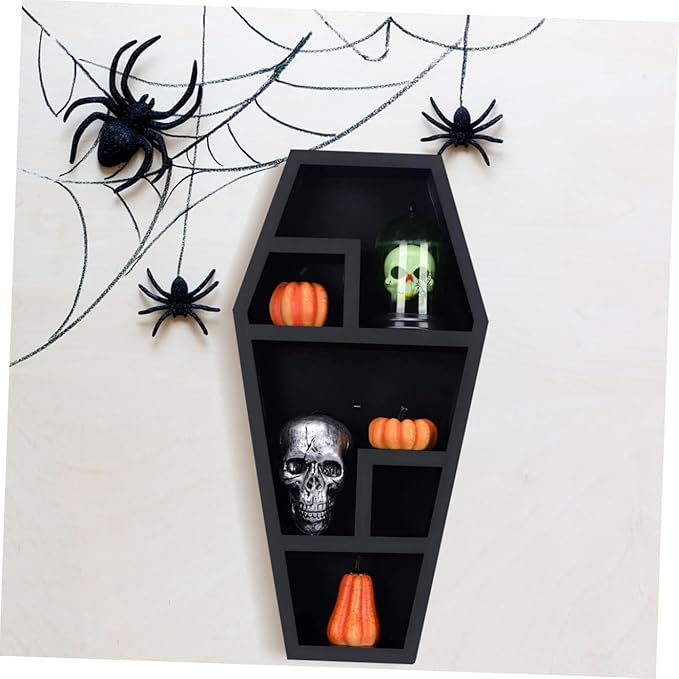FOMIYES Spooky Coffin Shelf Gothic Halloween Decor Compartment Display Rack for Creative Storage for Parties Haunted Houses and Festivals Coffin Design