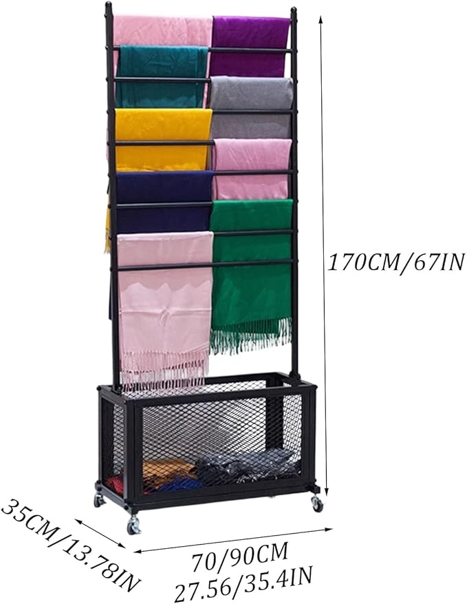 H67 Ribbon Holder Organizer Rack, Large Capacity Movable Metal Vinyl Roll/Fabric Storage with Storage Basket, Gift Wrapping Organizer Storage for Designer Artist(Gold,35.4x67in)