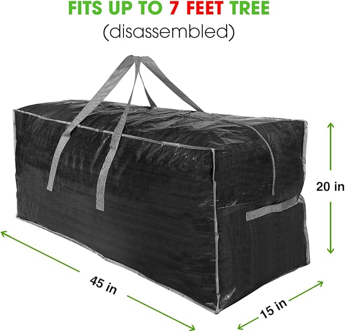 Artificial Tree Storage Bag By Propik | Perfect for Disassembled Tree | 65” X 15” X 30” Holiday Tree Storage Case | Xmas Storage Container with Handles and Sleek Zipper (7.5ft, Black)