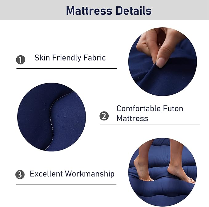 MAXYOYO Cot Japanese Floor Futon Mattress, Single Size Tatami Mat Sleeping Pad Foldable Roll Up Boys Girls Narrow Mattress