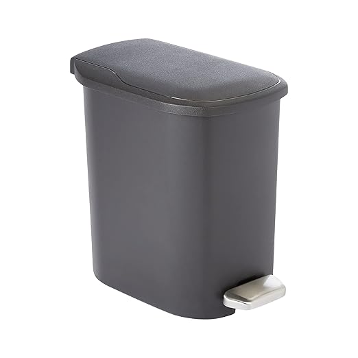 Amazon Basics Compact Plastic Bathroom Trash Can with Soft-Close Lid,Hands-Free Foot Pedal,Removable Inner Bucket,6 Liters,Black,(Pack of 6)