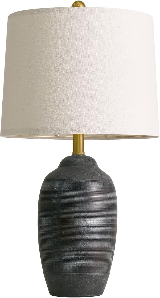 USumkky 24.5" Vintage Ceramic Table Lamp with 5FT Cord- Single Farmhouse Rustic Bedside Lamp with Natural Textured Finish, Nightstand Lamps for Living Room, Bedroom, End Table, Office Retro Black