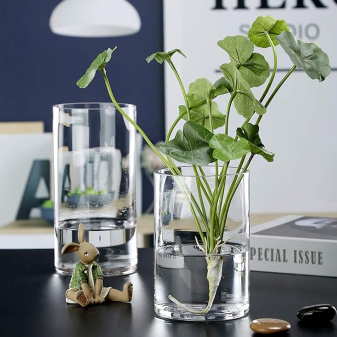 WGVI Quality Thick Clear Cylinder Glass Vases, 3" W x 8" H, Bud Vase Skinny Narrow Floral Bouquet Flower Container for Wedding Centerpieces Tabletop Décor Brush Pen Holder, Bulk Wholesale, 6 Pieces