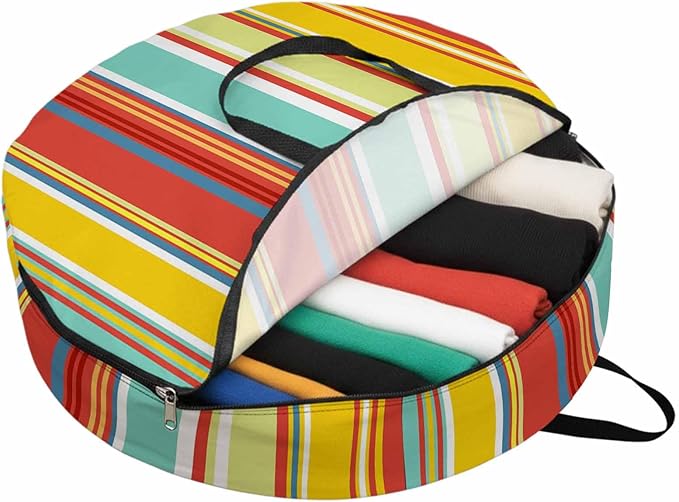 Storage Bag Colorful Stripes Round Storage Totes Bins Closet Organizers with Zippers & Handle Boho Style Striped Clothes Storage Container for Bedroom Dorm Space Saving Packing Supplies Moving Bags