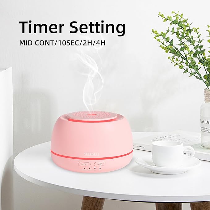 SEEDSEEL 300ML Essential Oil Diffuser with 7 Color LED Light, Remote, 4 Timers, Auto-Off, Ultrasonic Aromatherapy Diffuser for Office, Bedroom, Yoga, Home