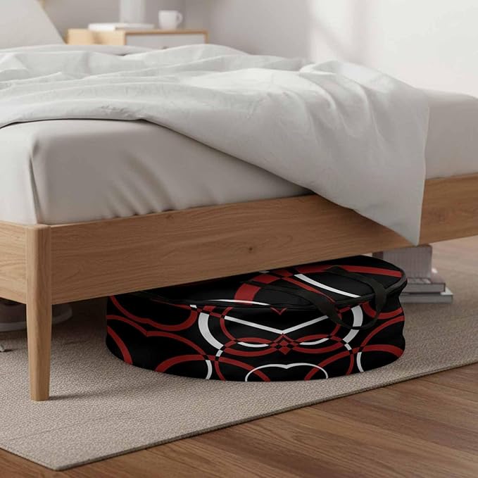 Storage Bag Red Black Geometric Circle Round Storage Totes Bins Closet Organizers with Zippers & Handle Modern Abstract Lines Clothes Storage Container for Bedroom Dorm Space Saving Packing Supplies