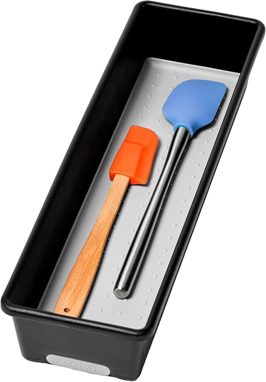 madesmart Long Storage Bin, Multipurpose Organizer for Kitchen, Bathroom & Office, Organizer for Cutlery, Peeling Tools, Spatulas, Non Slip, Soft Grip Lining, Durable, Granite