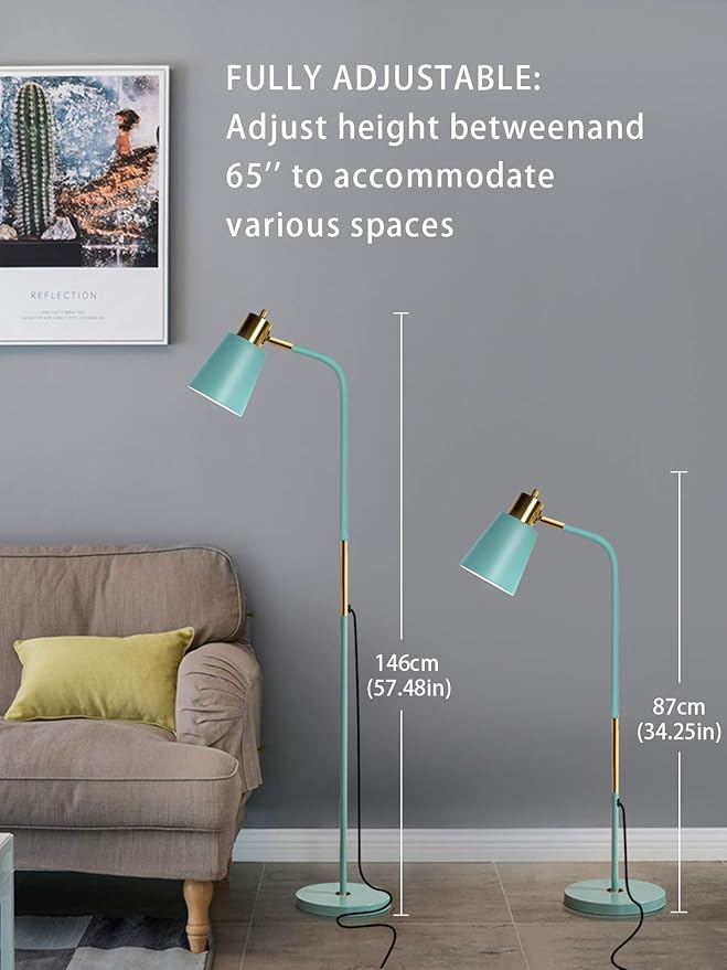 LALISU Floor Lamp, Industrial Floor Lamps for Living Rooms Rustic Farmhouse Reading Standing Floor Lamp Adjustable Metal Heads Indoor Task Lighting for Living Room Bedroom Office Home Décor (Green)