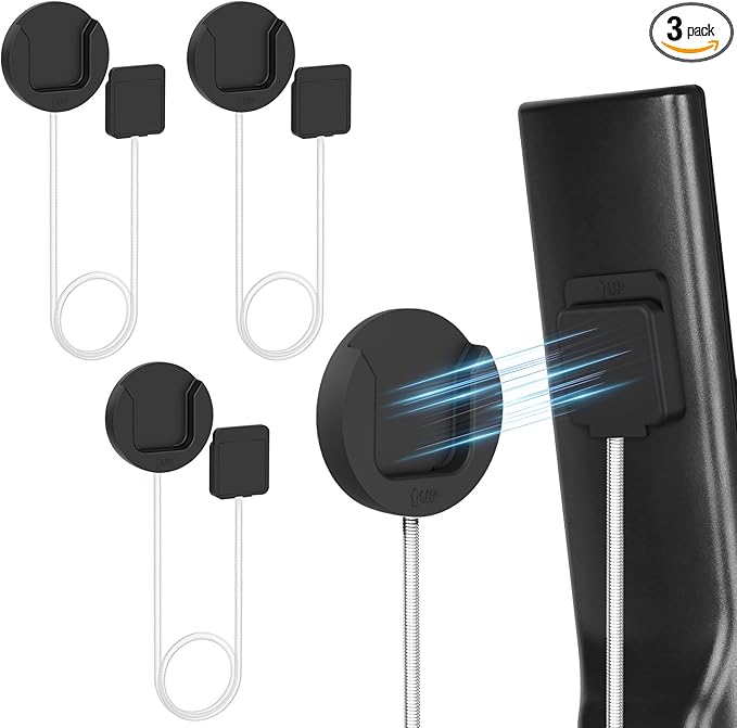 YYILIS 6.5 Ft Magnetic Remote Control Holder, 3 Pack Stretchy Remote Control Tether Wall Mount with Adjustable Leash and Strong Double N52 Magnets for TV/AC/Light/Fan, Home & RV Organizer Supply