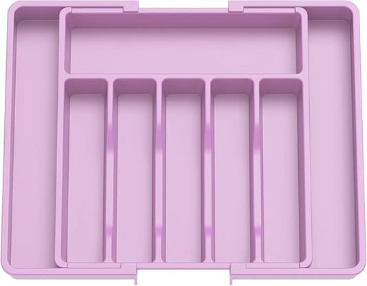 Lifewit Silverware Drawer Organizer, Expandable Utensil Tray for Kitchen, BPA Free Flatware and Cutlery Holder, Adjustable Plastic Storage for Spoons Forks Knives, 13-22 x 15", Purple