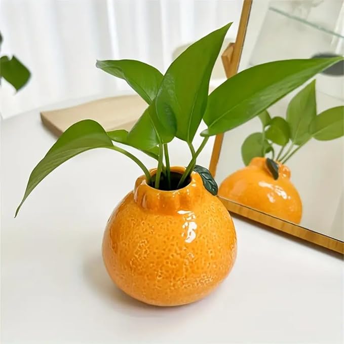 Orange Design Ceramic Vase,Suitable for Hydroponics Decorative Ceramic Vase for Living Room, Bookshelf, Office Home Decor