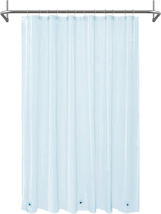 Mrs Awesome Clear Blue Shower Curtain Liner with 3 Magnets, 72x72 Premium Flexible Sturdy Plastic Shower Curtain for Bathroom Lightweight & Waterproof, Clear Blue