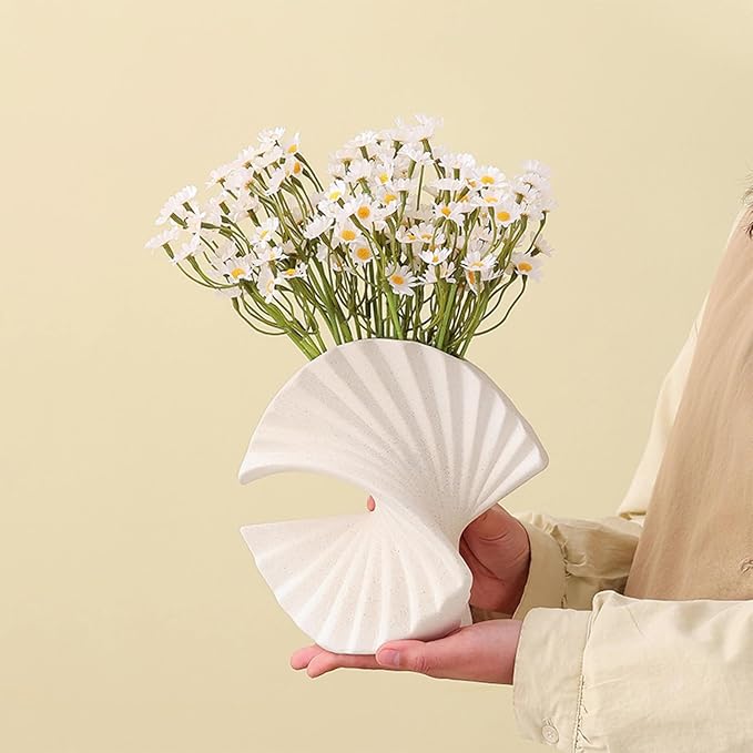Handmade Ceramic Shell - Shaped Vase Se Artistic Textured Vases for Home Decor, Modern Minimalist Accent Pieces