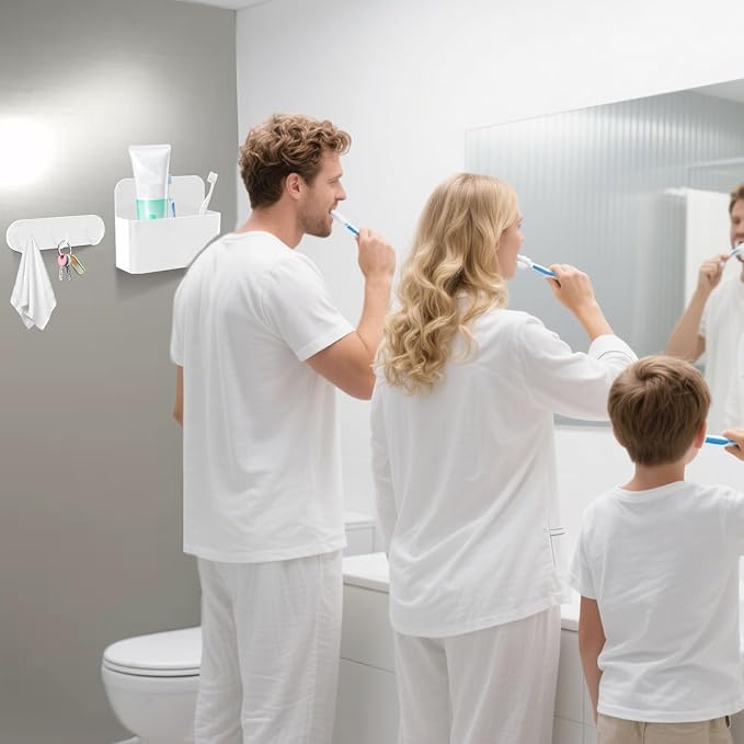 Magnetic Wall-Mounted Toothbrush Holder with Magnetic Hooks for Cruise ，Cruise Ship Essentials 2025- No Drilling Needed for Royal Caribbean & Alaska Cruise Ships, Caribbean Royal Must-Haves（White）