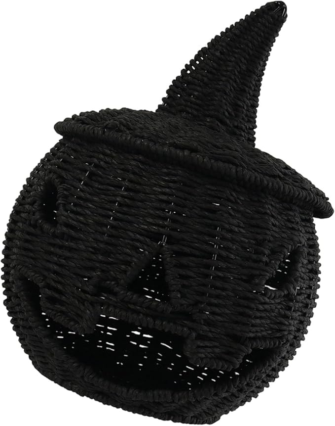 Halloween Candy Basket Handwoven Pumpkin Decors User Friendly Iron Frame Sturdy Storage for Homes Party School