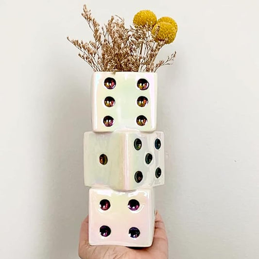 MOUGIGI Ceramic Dice Vase - Unique Decor for Dried Flowers, Rose, Pampas Grass - Stunning Design for Any Modern Space for Inspiring Smiles