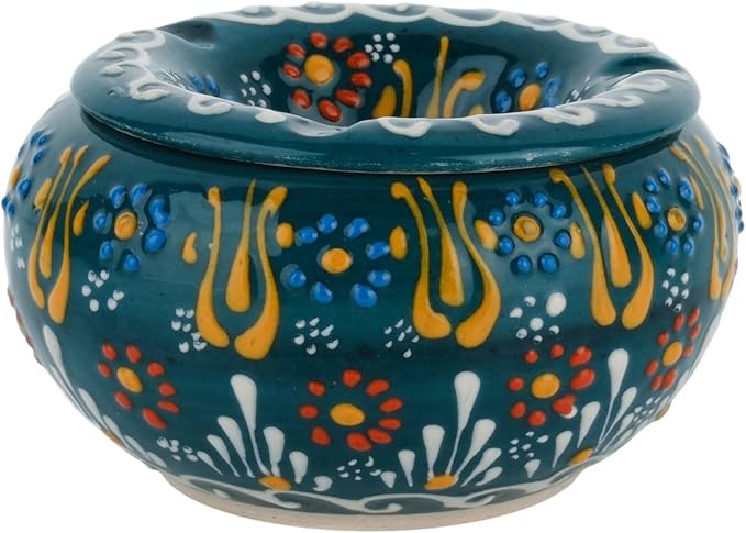 Decorative Ceramic Jar-Colorful Decorative Jar with Lid-Handmade Small Decorative Jar-Windproof Unique Jars-Turkish Home Decor (Dark Green)