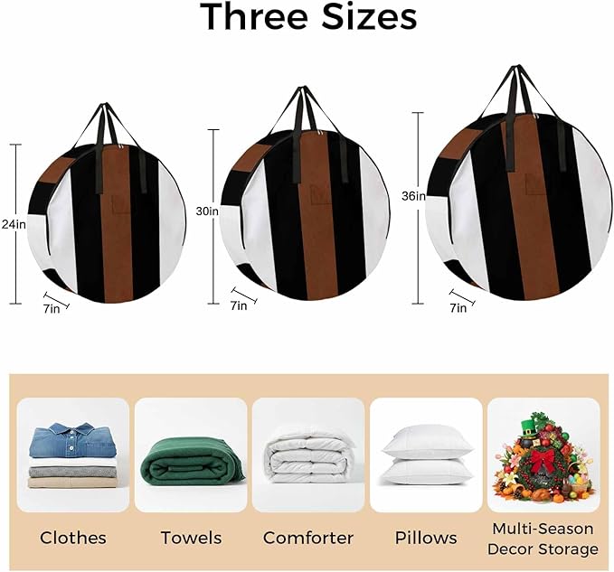 Storage Bag Brown Black White Round Storage Totes Bins Closet Organizers with Zippers & Handle Boho Style Clothes Storage Container for Bedroom Dorm Space Saving Packing Supplies Moving Bags