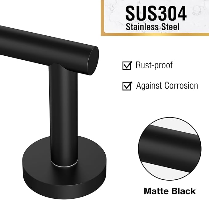 HITSLAM Toilet Paper Holder Wall Mount Matte Black, Double Post Pivoting Toilet Paper Roll Holder, SS304 Stainless Steel Bathroom Toilet Tissue Holder