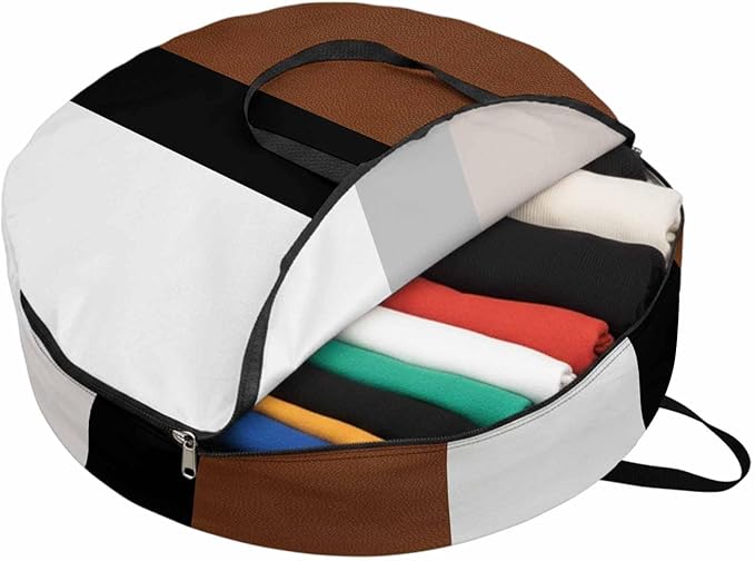 Storage Bag Brown Black Stripe Round Storage Totes Bins Closet Organizers with Zippers & Handle Boho Style Clothes Storage Container for Bedroom Dorm Space Saving Packing Supplies Moving Bags