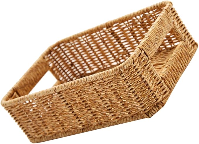 Rattan Storage Basket Wicker Tray Cutlery Basket Small Round Basket Coffee Condiment Holder Hanging Baskets for Storage Large Utensil Drawer Organizer Hamper Sundries Container Pp