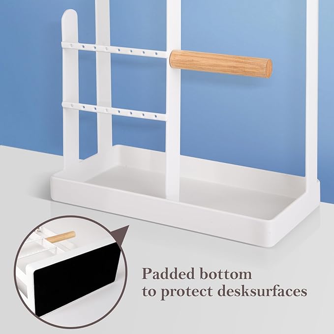 ProCase Jewelry Stand Holder Organizer, 4-Tier Necklace Holder with Ring Tray, 10 Hooks Necklaces Hanging Small Jewelry Display Storage Tower Tree for Bracelets Earrings Watches -Medium, White