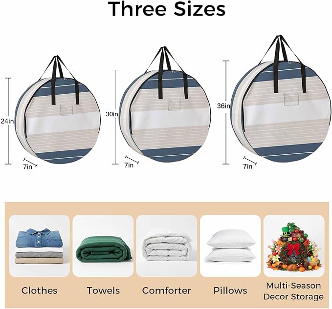 Storage Bag Cream Striped Round Storage Totes Bins Closet Organizers with Zippers & Handle Ombre Blue Stripes Clothes Storage Container for Bedroom Dorm Space Saving Packing Supplies Moving Bags