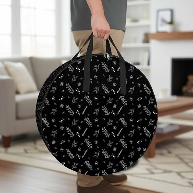 Storage Bag Black Wheat Ear Round Storage Totes Bins Closet Organizers with Zippers & Handle Floral Leaf Plant Clothes Storage Container for Bedroom Dorm Space Saving Packing Supplies Moving Bags