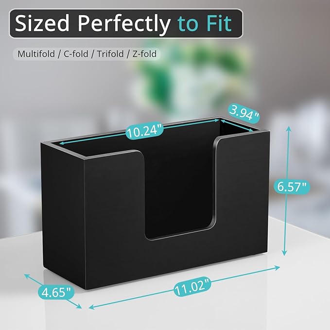 Paper Towel Dispenser Countertop, Wooden Bathroom Paper Towel Holder, Black Napkin Holder for Kitchen, Countertop Multifold C-Fold, Z-Fold, Trifold Paper Hand Towel Dispenser for Bathroom Toilet