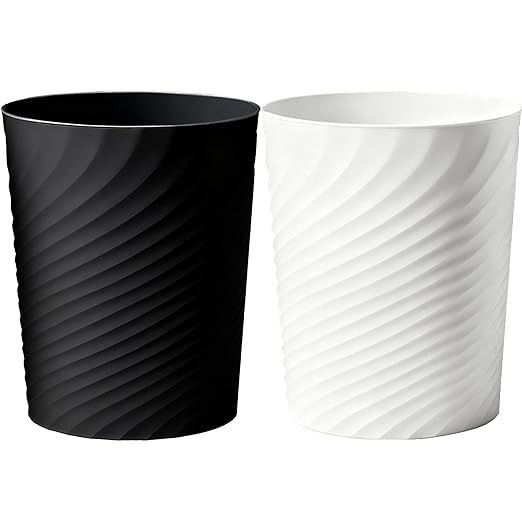 Small Bathroom Trash Can 1.8 Gallon Wastebasket Recycling Bin for Bedroom Office Kitchen, Black White, 2 Pack