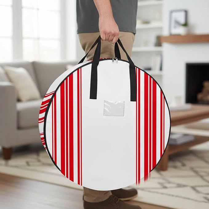 Storage Bag Red Stripes Round Storage Totes Bins Closet Organizers with Zippers & Handle Simple Style Clothes Storage Container for Bedroom Dorm Space Saving Packing Supplies Moving Bags