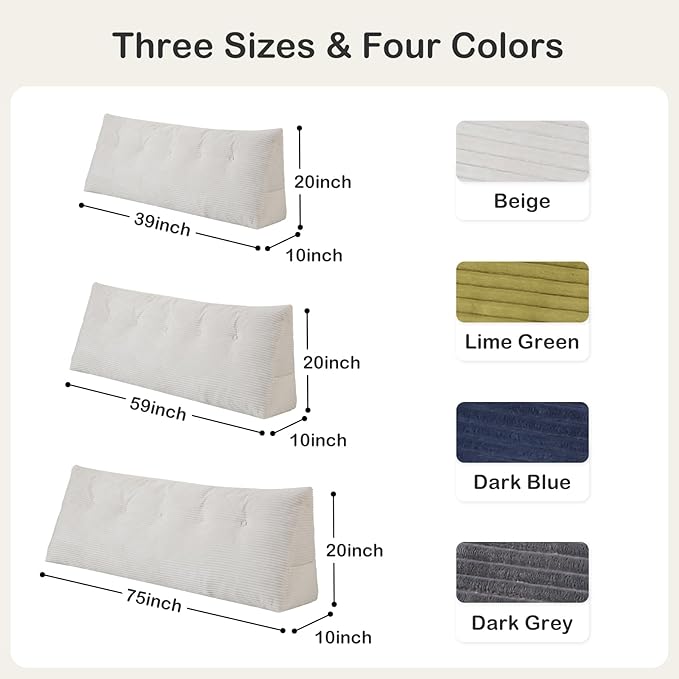 Headboard Pillow King, Wedge Headboard Pillow for Bed Sofa, Triangular Backrest Pillow with Removable Cover for Reading, Working, Sitting, Beige