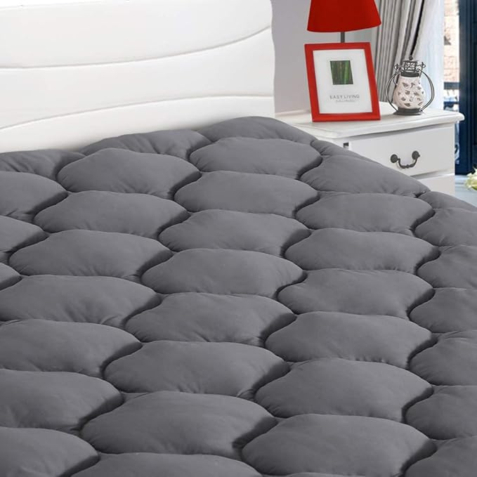 LEISURE TOWN Cotton King Mattress Pad Fitted Quilted Mattress Cover Pillow Top Mattress Topper Cooling Soft Breathable Mattress Protector with 8-21 Deep Pocket,Machine Washable (78x80 Grey)