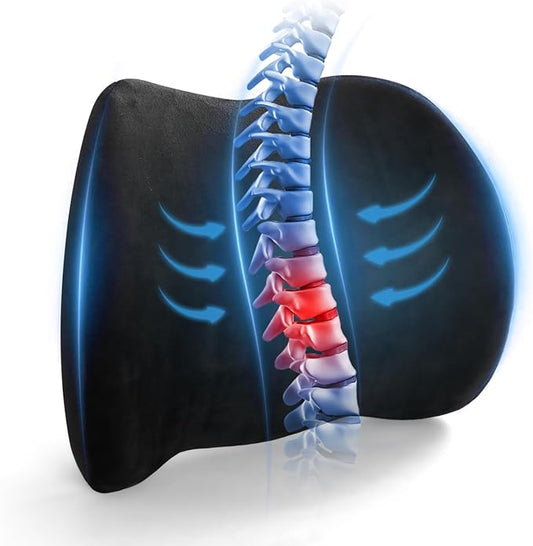 Lumbar Support Pillow for Car, Memory Foam Back Support Lumbar Pillow for Car, Gaming, Office Chair, Ergonomic for Lower Back Pain Relief, Comfortable and Soft Fabric, Black