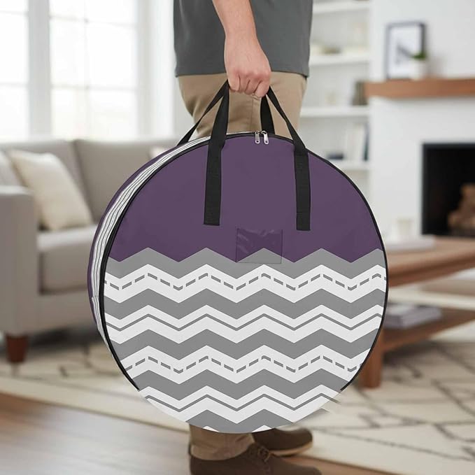 Storage Bag Purple Grey Waves Round Storage Totes Bins Closet Organizers with Zippers & Handle Chevron Stripe Clothes Storage Container for Bedroom Dorm Space Saving Packing Supplies Moving Bags