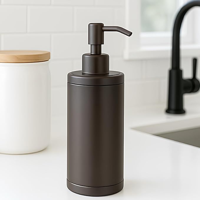 Countertop Hand Soap Dispenser, Refillable Stainless Steel Soap Pump Bottle for Bathroom & Kitchen, Free Standing - 300ml, Bronze