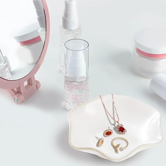 Binoster Ceramic Jewelry Dish,Ring Dish,Trinket Tray,Jewelry Tray Room Decor Bathroom Home Decor Gifts for Women Mom Sister Coworker Friend Bride(5.5in White)