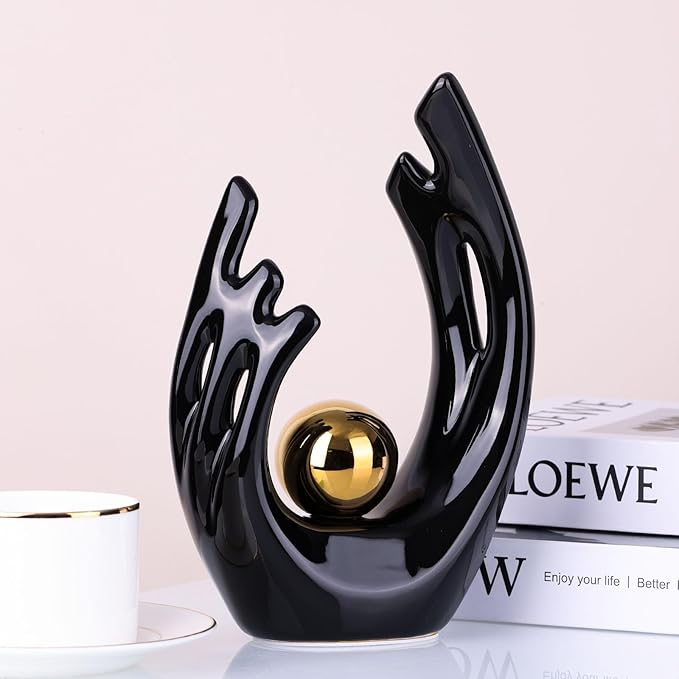 XMGZQ Abstract Ceramic Statues and Sculptures, Black and Gold Art Ceramic Statues, Modern Home Decor for Living Room, Dining Table, Coffee Table, Shelf, Entrance, Home Desktop Sculpture Home Decor